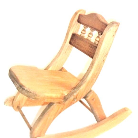 LVG - FOLDING Wood ROCKING CHAIR Doll Chair Photo Prop Wood Rocker Plant Stand - Picture 2 of 6